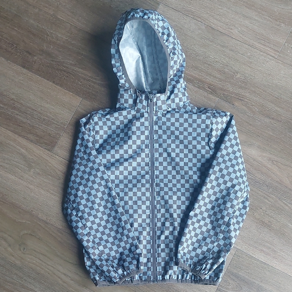 H&M Kids Checkered Hooded Light Weight Jacket - Black and Gray